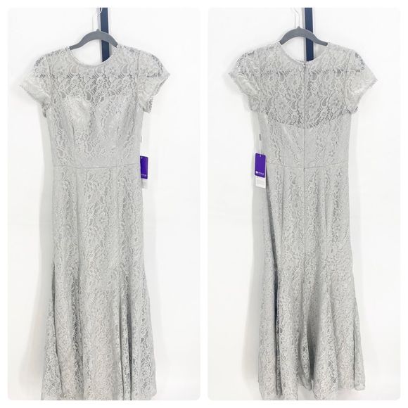 JJs House NWT Silver Lace Overlay Maxi Gown sz4 - Picture 1 of 4